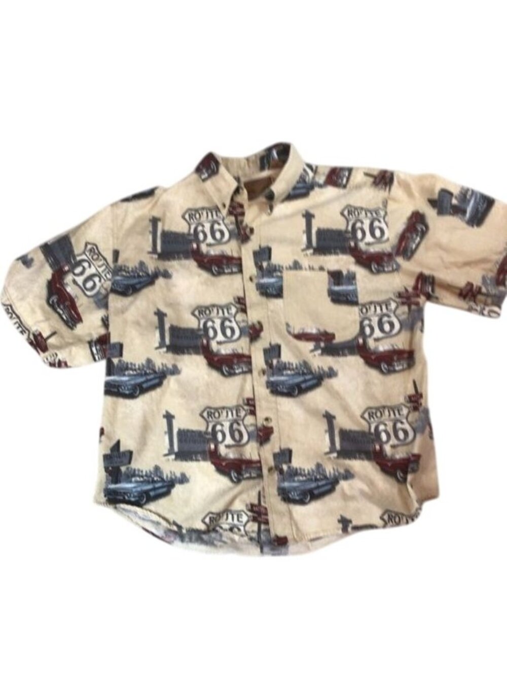 Lucky Brand Style Mens S/S Shirt*Route 66 *Western* Nostalgia*  XL * Cotton EUC